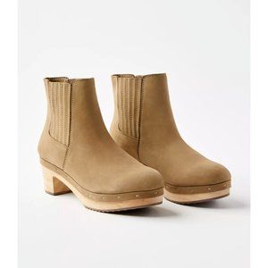 Taupe Brown Wooden Clog Boot Suede